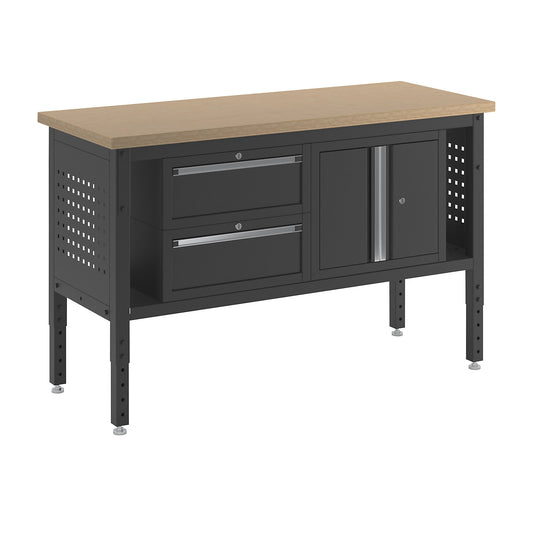 BLACKLINE workbench, with 2 drawers, double door cupboard, worktop width 1524 mm.