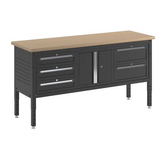 BLACKLINE workbench, with 6 drawers, double door cupboard, worktop width 1829 mm.