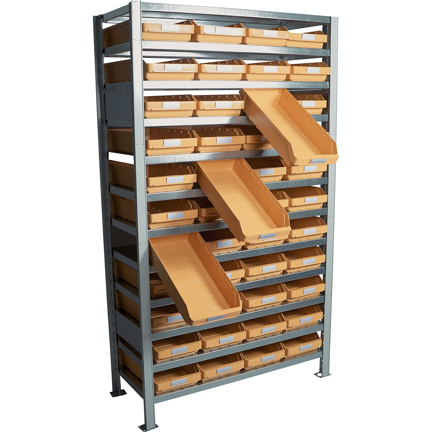 Boltless shelving unit with shelf bins, HxWxD 2100 x 1000 x 500 mm, standard shelf unit, with 52 bins.