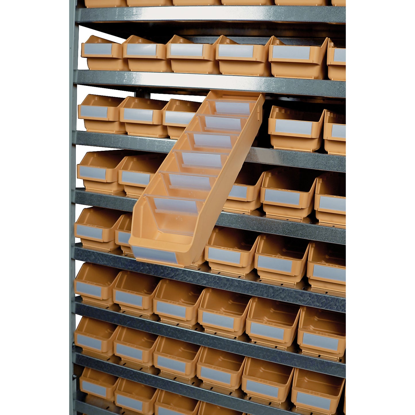 Boltless shelving unit with shelf bins, HxWxD 2100 x 1000 x 500 mm, standard shelf unit, with 104 bins.