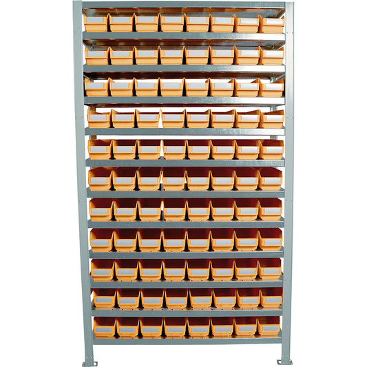 Boltless shelving unit with shelf bins, HxWxD 1790 x 1000 x 500 mm, standard shelf unit, with 88 bins.