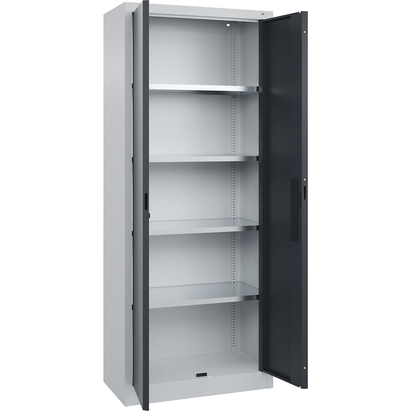 Workshop double door cupboard, HxWxD 1950 x 800 x 400 mm, light grey / charcoal.
