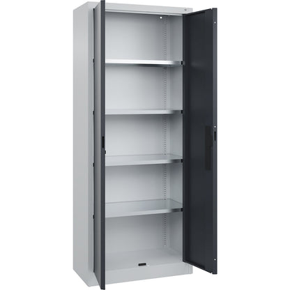 Workshop double door cupboard, HxWxD 1950 x 800 x 400 mm, light grey / charcoal.