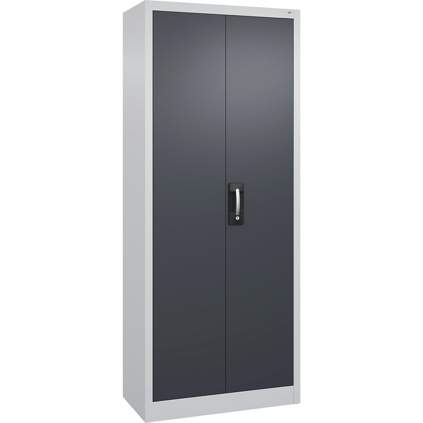 Workshop double door cupboard, HxWxD 1950 x 800 x 400 mm, light grey / charcoal.