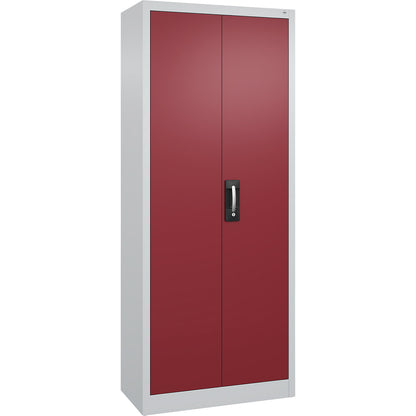 Workshop double door cupboard, HxWxD 1950 x 800 x 400 mm, light grey / ruby red.
