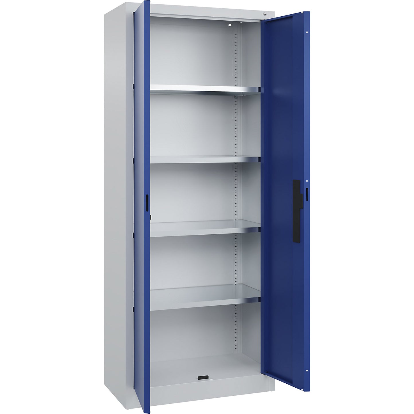 Workshop double door cupboard, HxWxD 1950 x 800 x 400 mm, light grey / gentian blue.