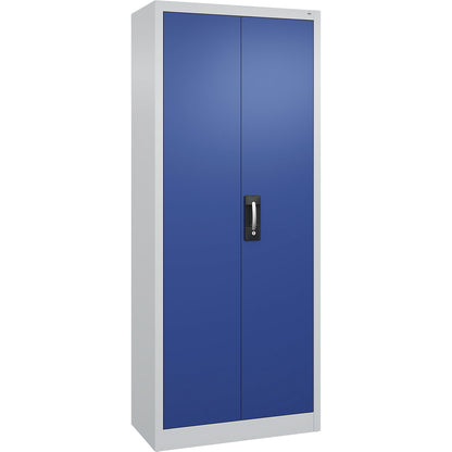 Workshop double door cupboard, HxWxD 1950 x 800 x 400 mm, light grey / gentian blue.