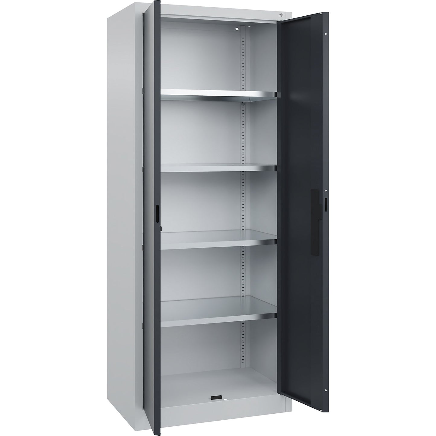 Workshop double door cupboard, HxWxD 1950 x 800 x 500 mm, light grey / charcoal.