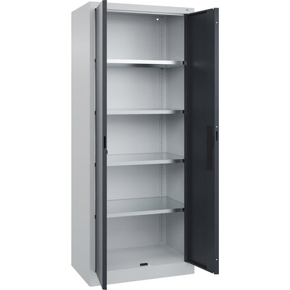 Workshop double door cupboard, HxWxD 1950 x 800 x 500 mm, light grey / charcoal.