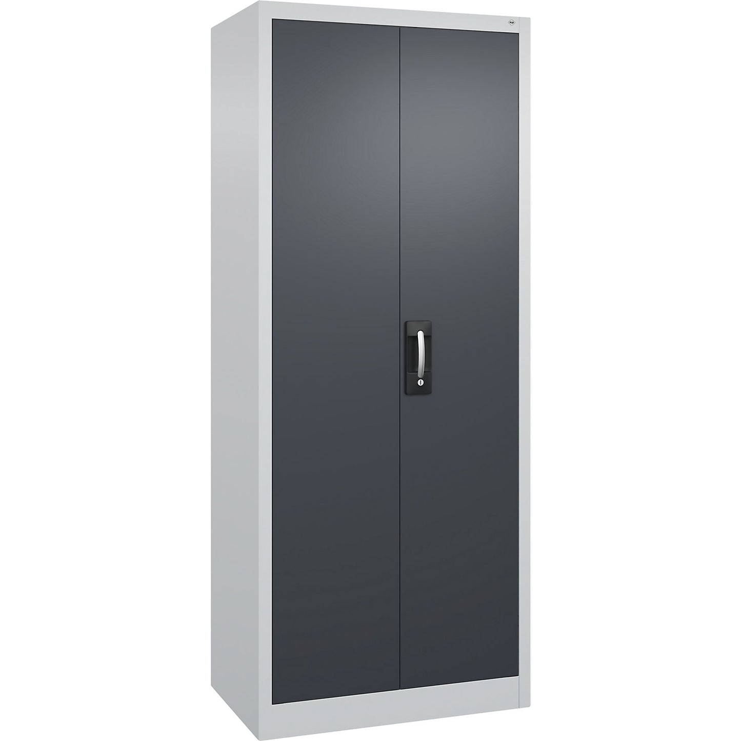 Workshop double door cupboard, HxWxD 1950 x 800 x 500 mm, light grey / charcoal.