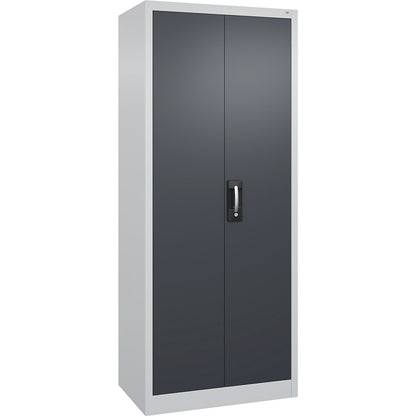Workshop double door cupboard, HxWxD 1950 x 800 x 500 mm, light grey / charcoal.