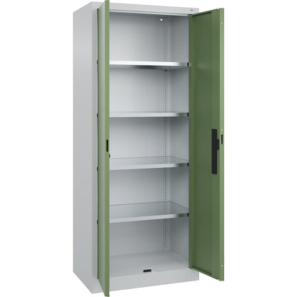 Workshop double door cupboard, HxWxD 1950 x 800 x 500 mm, light grey / reseda green.