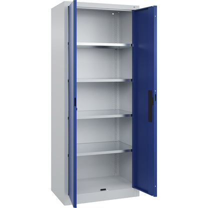 Workshop double door cupboard, HxWxD 1950 x 800 x 500 mm, light grey / gentian blue.
