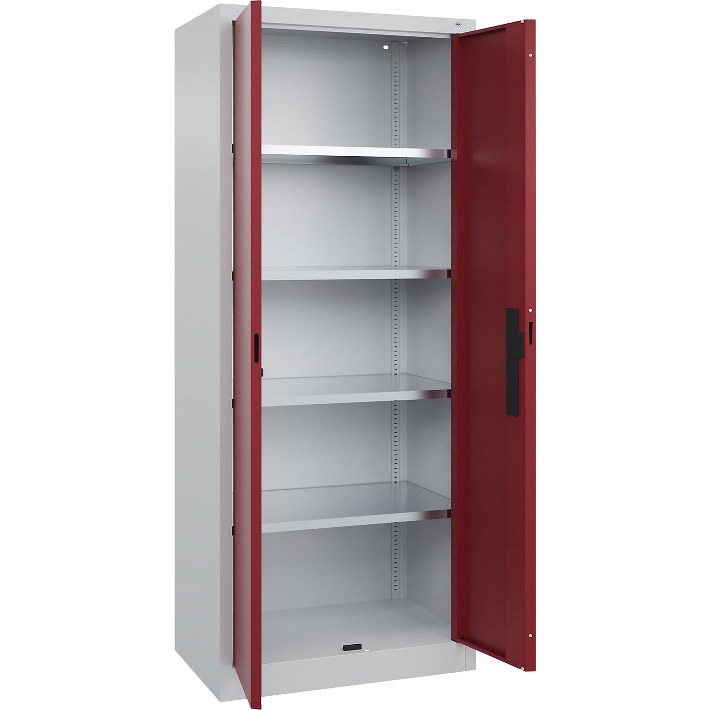 Workshop double door cupboard, HxWxD 1950 x 800 x 500 mm, light grey / ruby red.
