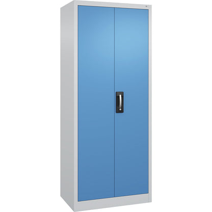 Workshop double door cupboard, HxWxD 1950 x 800 x 500 mm, light grey / light blue.