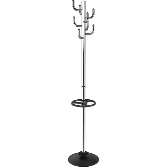 Coat stand MAULpolaris, height 1770 mm, round, 1 umbrella holder, light silver.