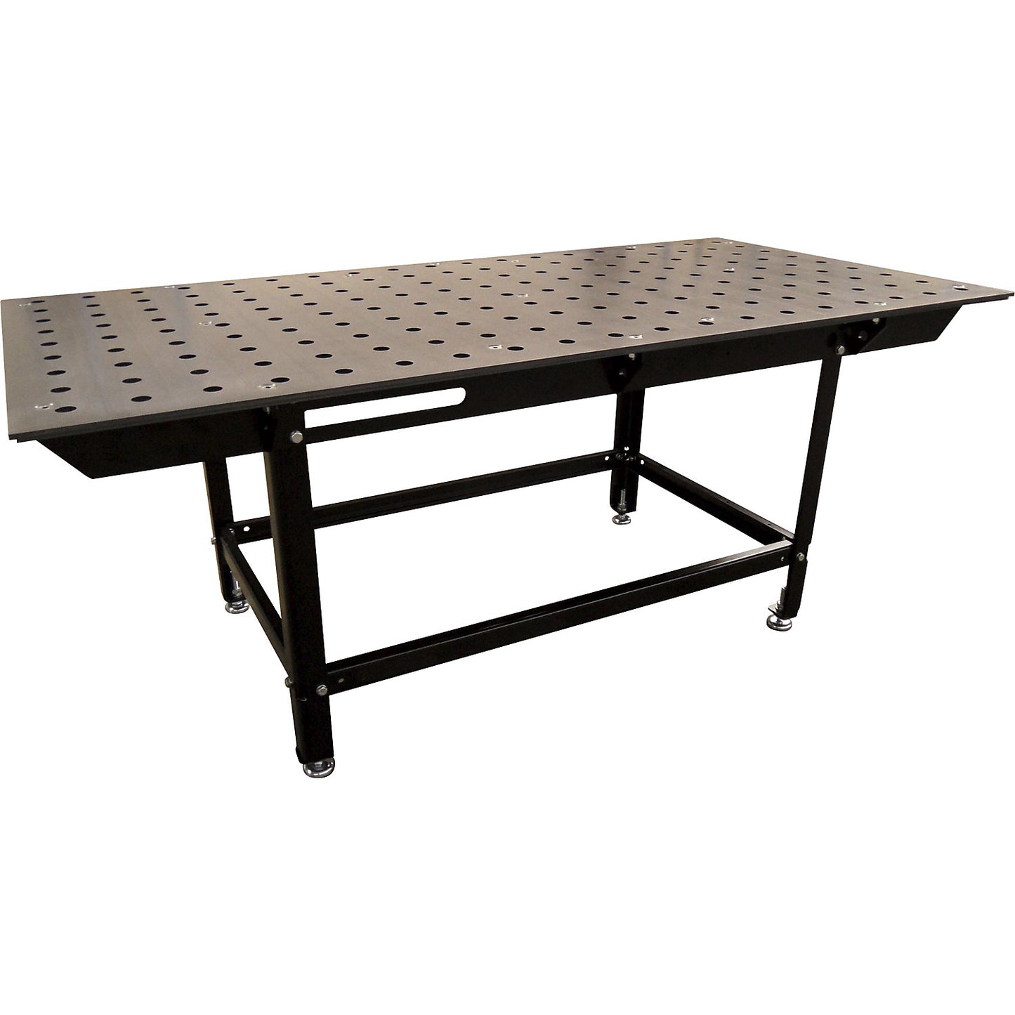 Welding table, Ø bores 28 mm, max. load 2000 kg, HxWxD 800 x 1950 x 950 mm.