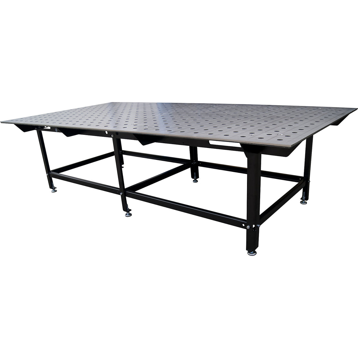 Welding table, Ø bores 28 mm, max. load 2000 kg, HxWxD 800 x 2980 x 1480 mm.