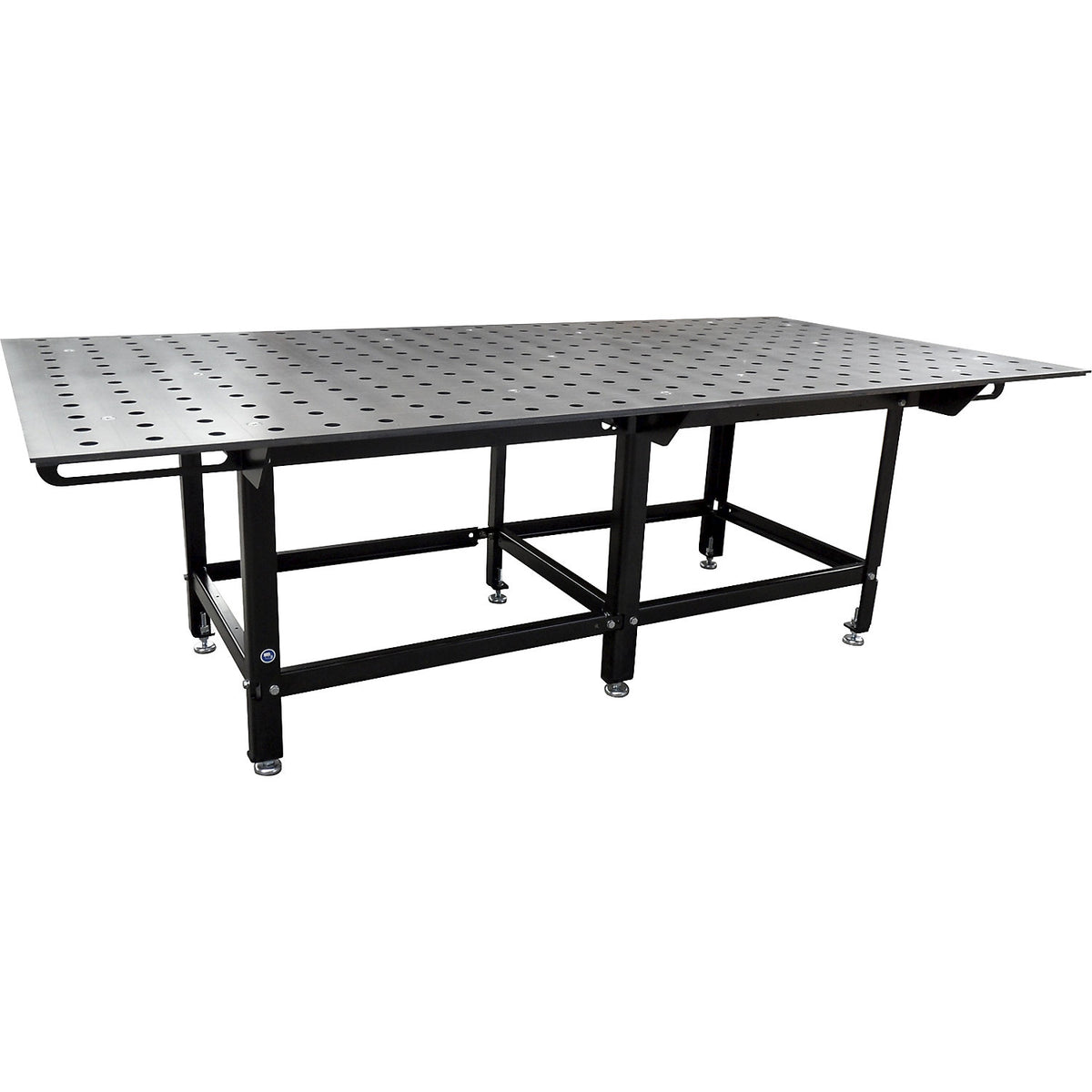Welding table, Ø bores 28 mm, max. load 2000 kg, HxWxD 800 x 2480 x 1230 mm.