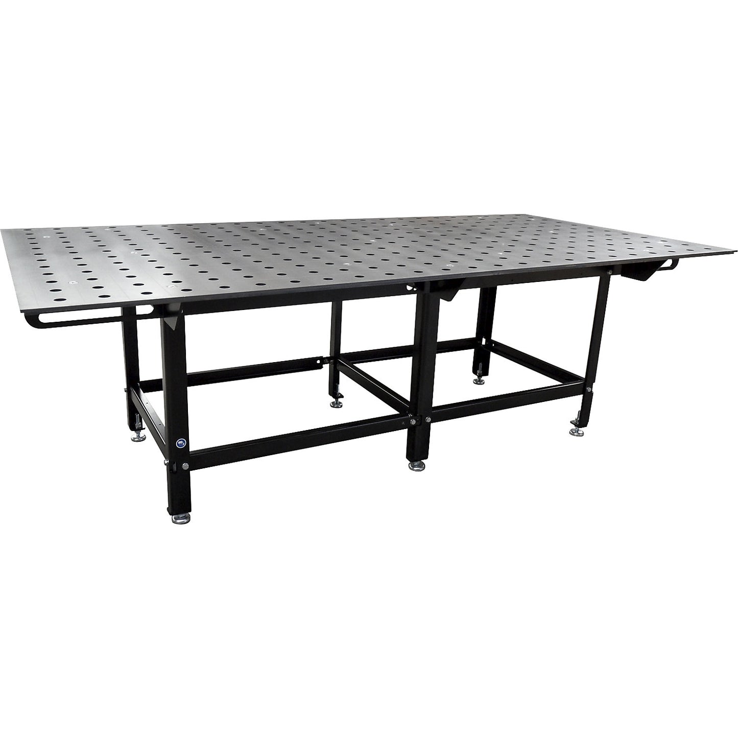 Welding table, Ø bores 28 mm, max. load 2000 kg, HxWxD 800 x 2480 x 1230 mm.