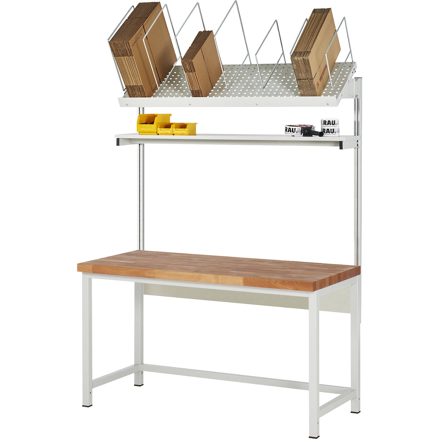 Packing table complete, Series 8000, set 1 with shelf, WxD 2000 x 900 mm, beech top.