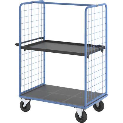 Shelf truck with mesh side panels, solid rubber tyres, platform 1175 x 800 mm, 2 levels, with edge.