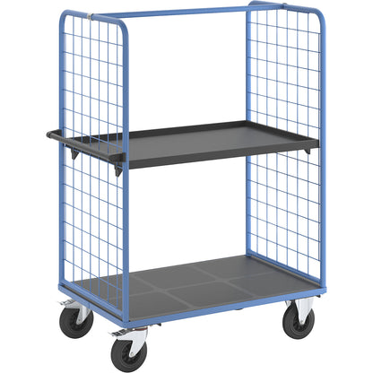 Shelf truck with mesh side panels, solid rubber tyres, platform 1175 x 800 mm, 2 levels, with edge.