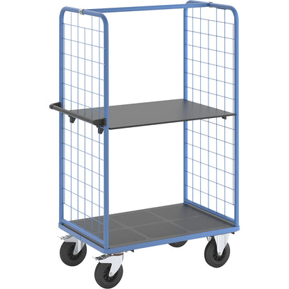 Shelf truck with mesh side panels, solid rubber tyres, platform 975 x 700 mm, 2 levels.