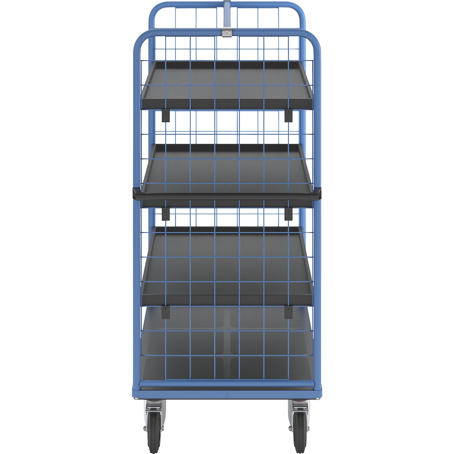 Shelf truck with mesh side panels, solid rubber tyres, platform 1175 x 800 mm, 4 levels, with edge.