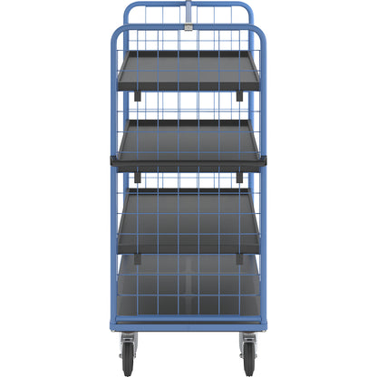 Shelf truck with mesh side panels, solid rubber tyres, platform 1175 x 800 mm, 4 levels, with edge.