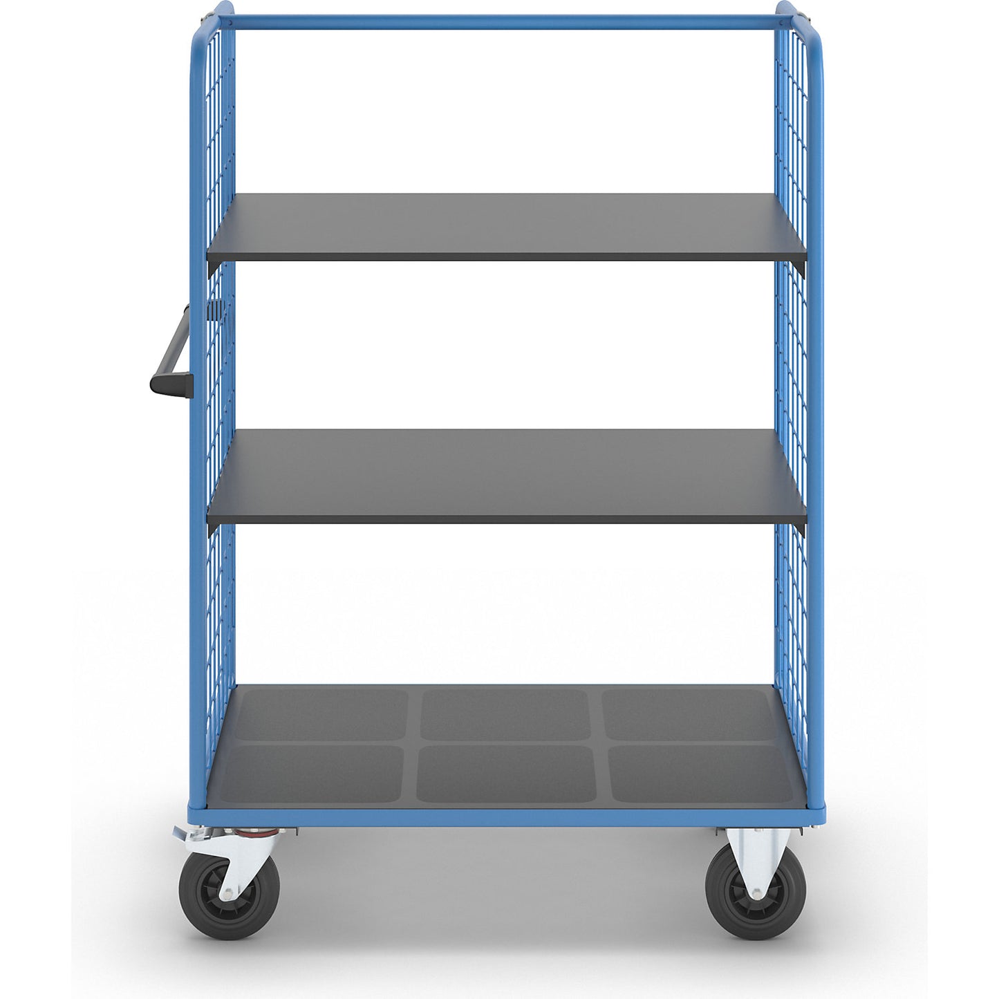 Shelf truck with mesh side panels, solid rubber tyres, platform 1175 x 800 mm, 3 levels.