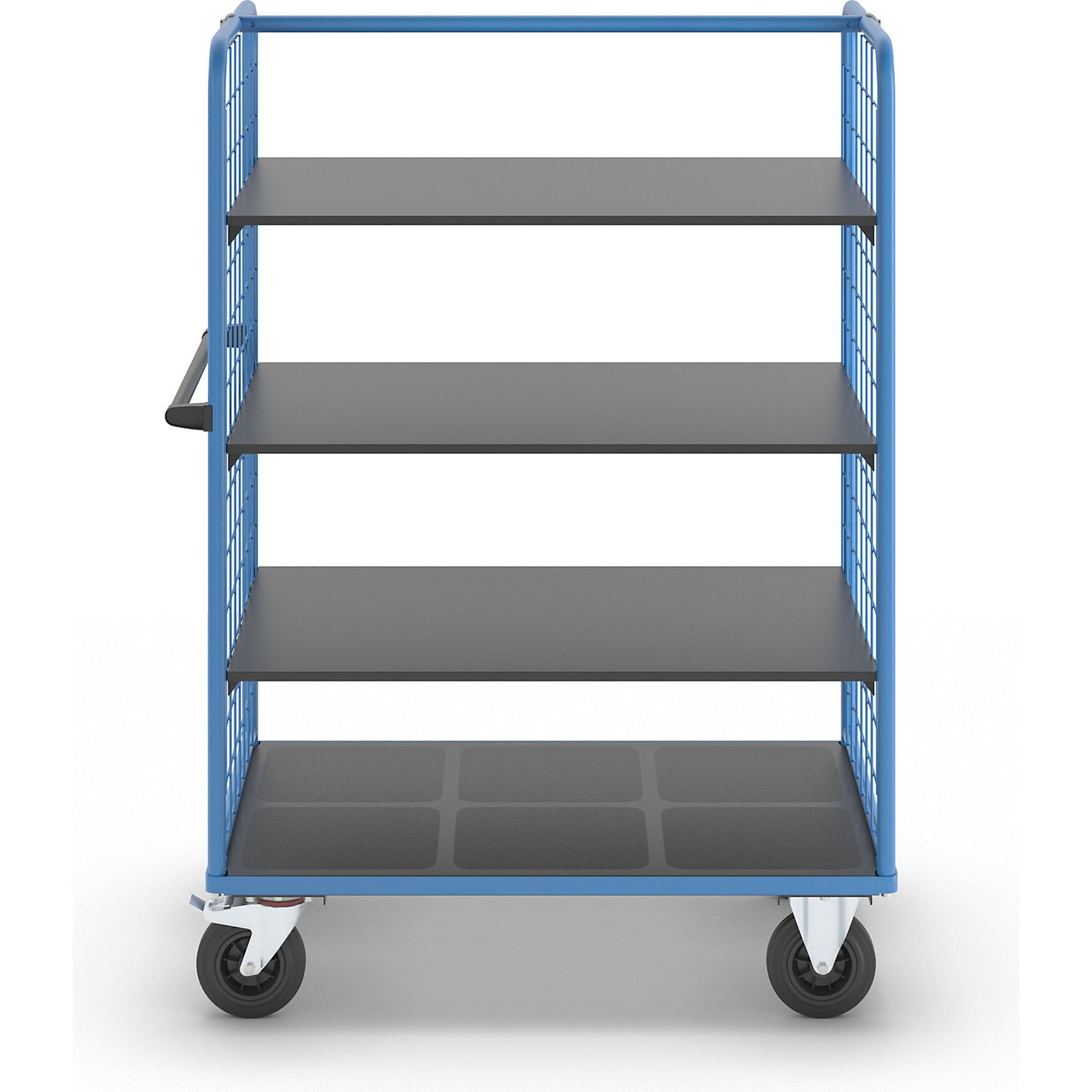 Shelf truck with mesh side panels, solid rubber tyres, platform 1175 x 800 mm, 4 levels.
