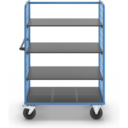 Shelf truck with mesh side panels, solid rubber tyres, platform 1175 x 800 mm, 4 levels.