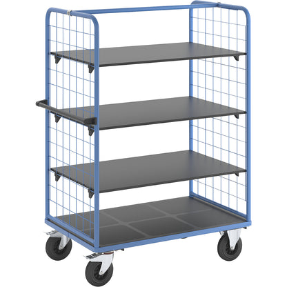 Shelf truck with mesh side panels, solid rubber tyres, platform 1175 x 800 mm, 4 levels.