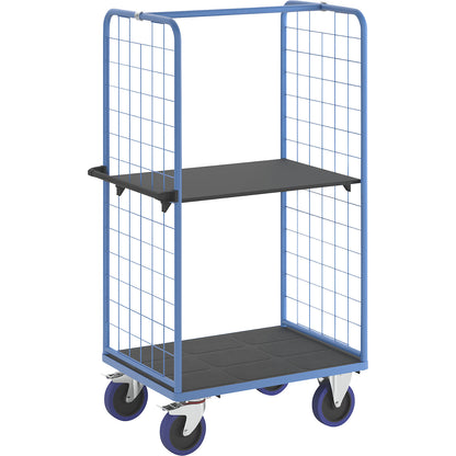 Shelf truck, with mesh panels on two sides, platform LxW 975 x 700 mm, 2 levels.