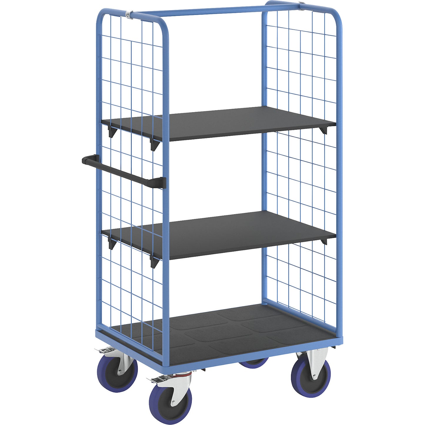 Shelf truck, with mesh panels on two sides, platform LxW 975 x 700 mm, 3 levels.