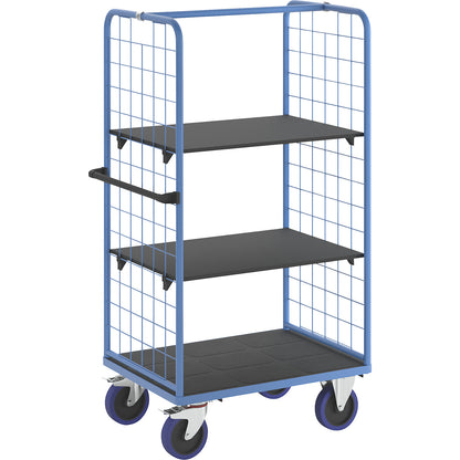 Shelf truck, with mesh panels on two sides, platform LxW 975 x 700 mm, 3 levels.