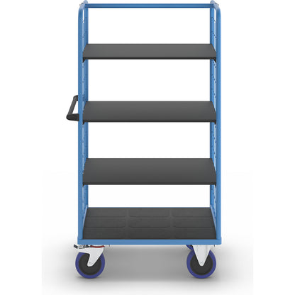 Shelf truck, with mesh panels on two sides, platform LxW 975 x 700 mm, 4 levels.