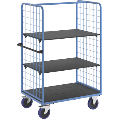Shelf truck, with mesh panels on two sides, platform LxW 1175 x 800 mm, 3 levels.