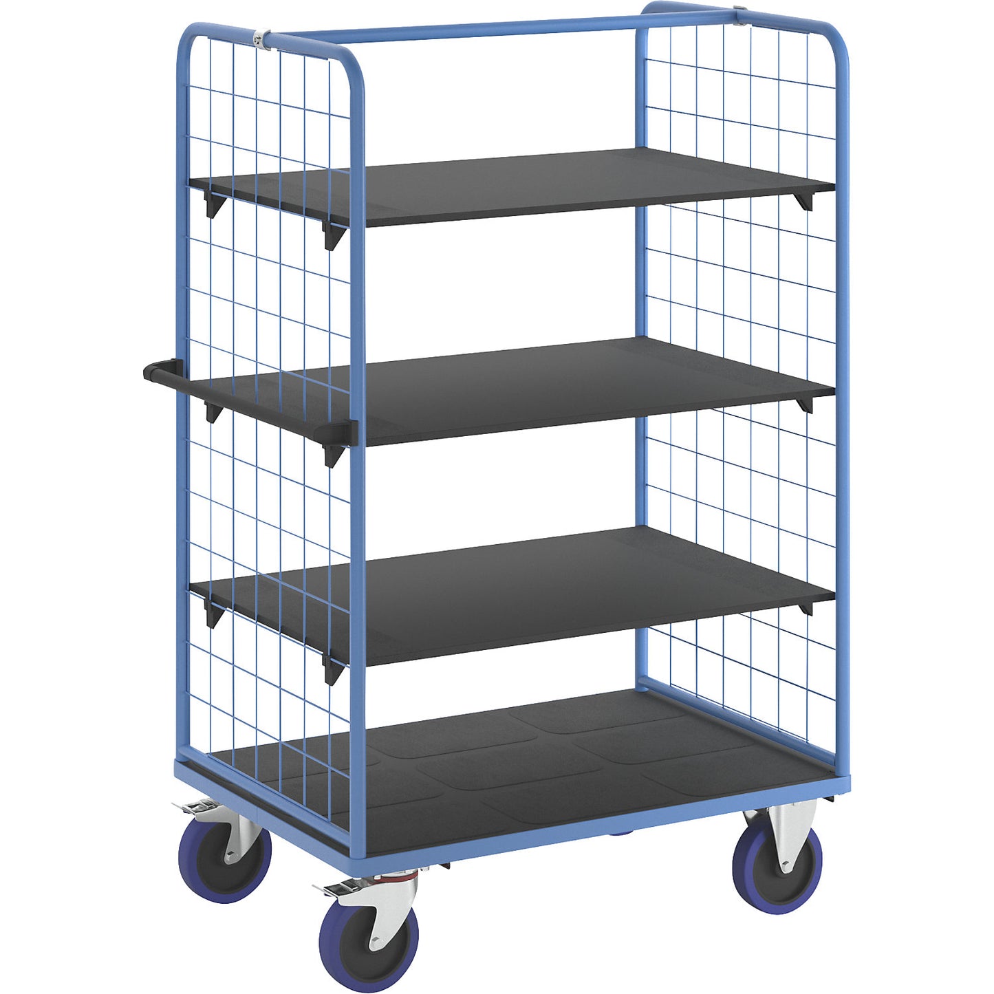 Shelf truck, with mesh panels on two sides, platform LxW 1175 x 800 mm, 4 levels.