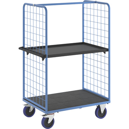 Shelf truck, with mesh panels on two sides, platform LxW 1175 x 800 mm, 2 levels, with rim.