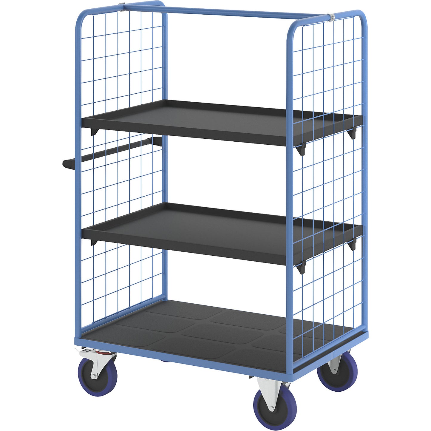 Shelf truck, with mesh panels on two sides, platform LxW 1175 x 800 mm, 3 levels, with rim.
