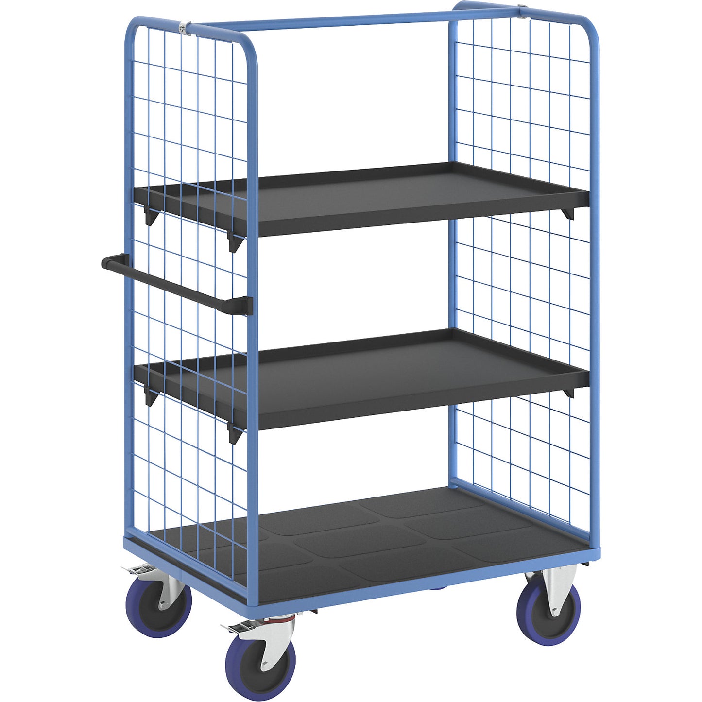Shelf truck, with mesh panels on two sides, platform LxW 1175 x 800 mm, 3 levels, with rim.