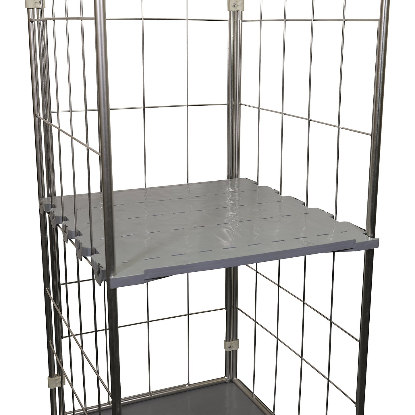 Hygiene intermediate shelf, length 710 mm, w 762 mm, grey, 3-sided.