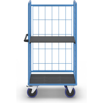 Shelf truck, with mesh panels on three sides, platform LxW 940 x 730 mm, 2 levels.