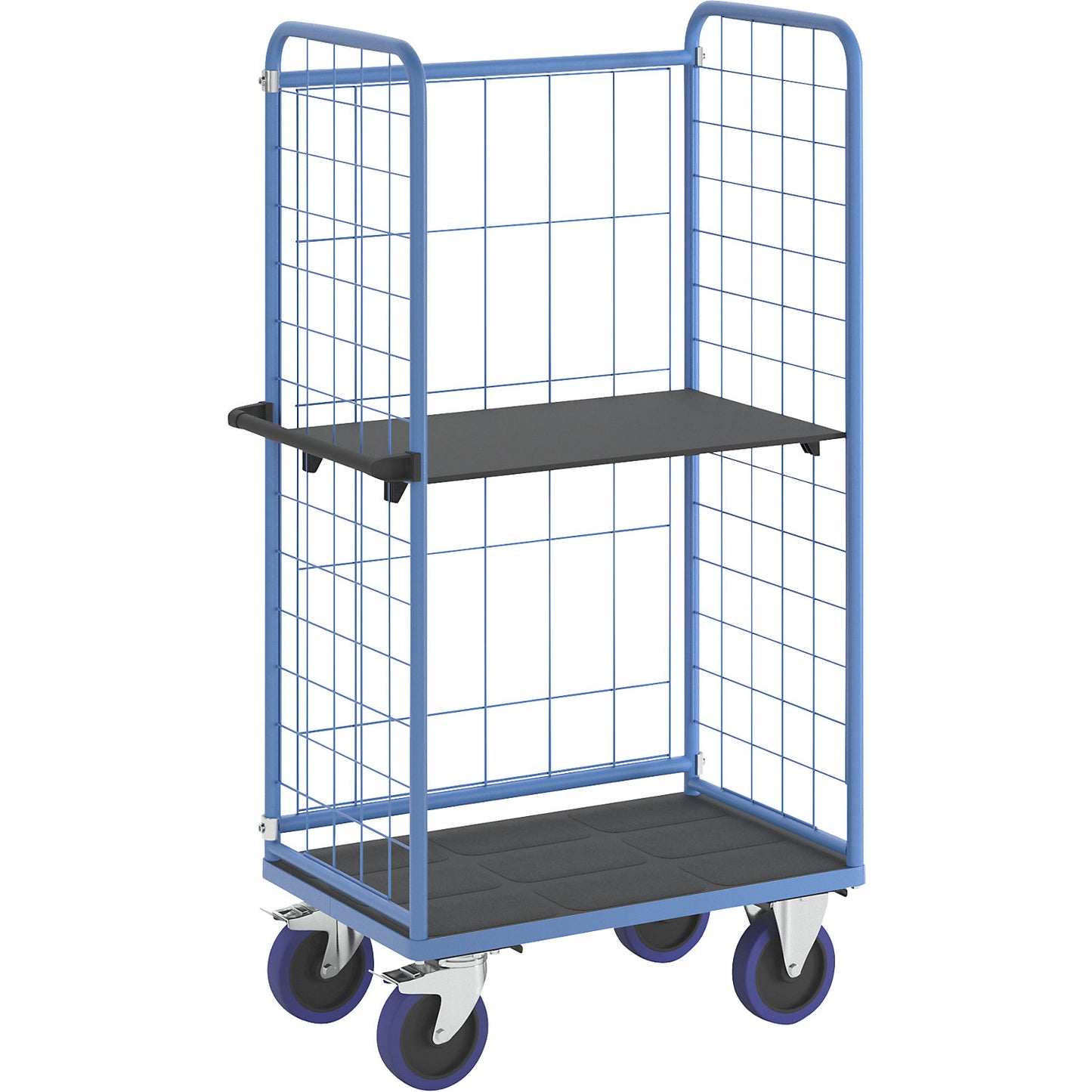 Shelf truck, with mesh panels on three sides, platform LxW 940 x 730 mm, 2 levels.