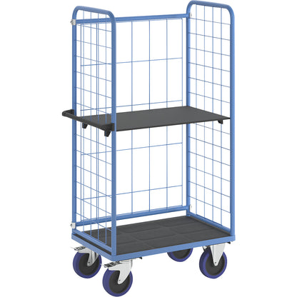 Shelf truck, with mesh panels on three sides, platform LxW 940 x 730 mm, 2 levels.