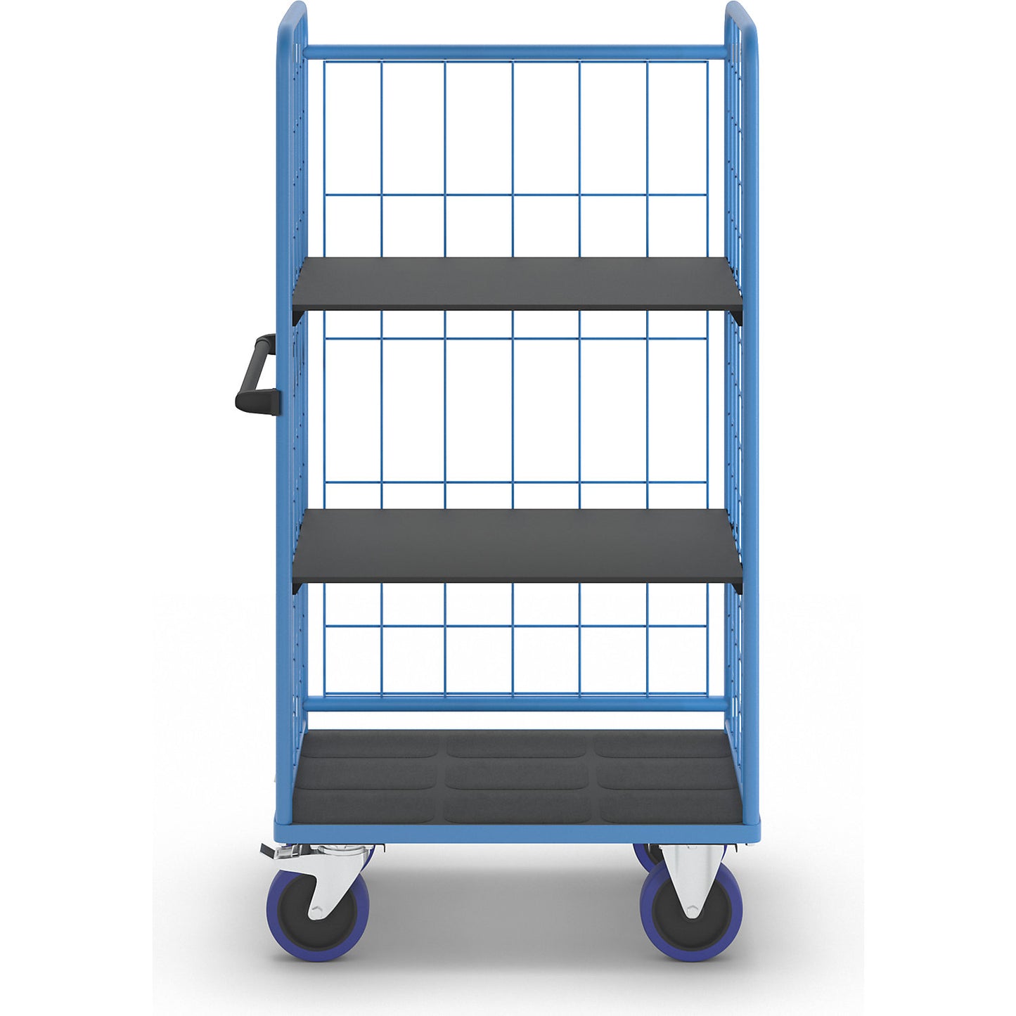 Shelf truck, with mesh panels on three sides, platform LxW 940 x 730 mm, 3 levels.
