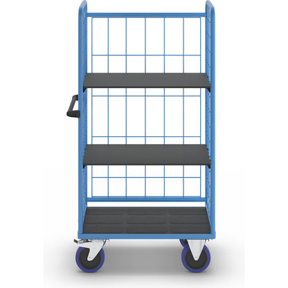 Shelf truck, with mesh panels on three sides, platform LxW 940 x 730 mm, 3 levels.