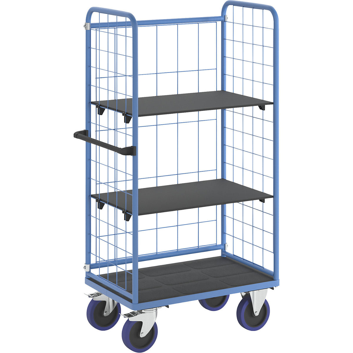 Shelf truck, with mesh panels on three sides, platform LxW 940 x 730 mm, 3 levels.